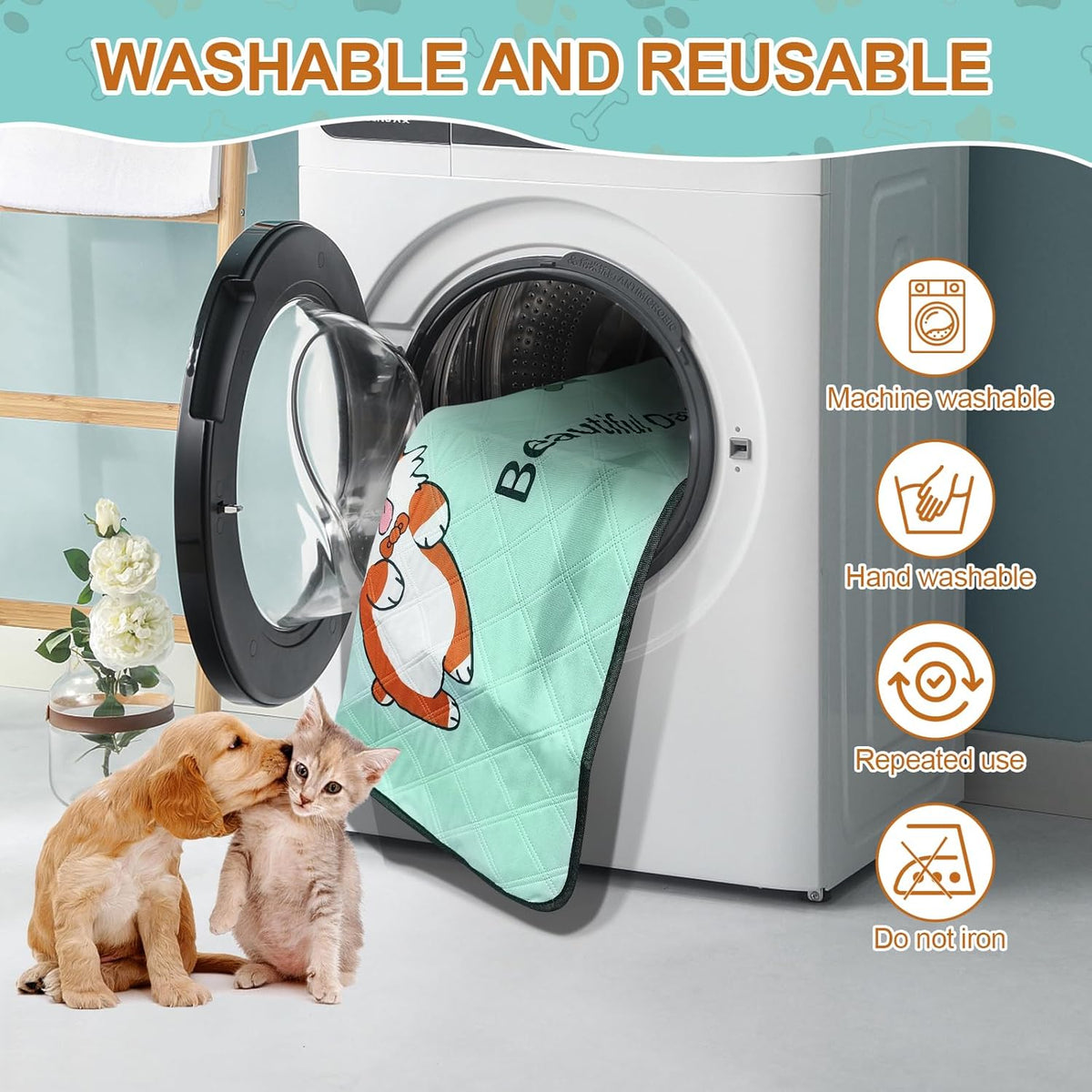 4-Pack Washable Dog Pee Pads (35x22in) – Reusable, Leak-Resistant & Absorbent Puppy Training Mats with Non-Slip Base – Blue